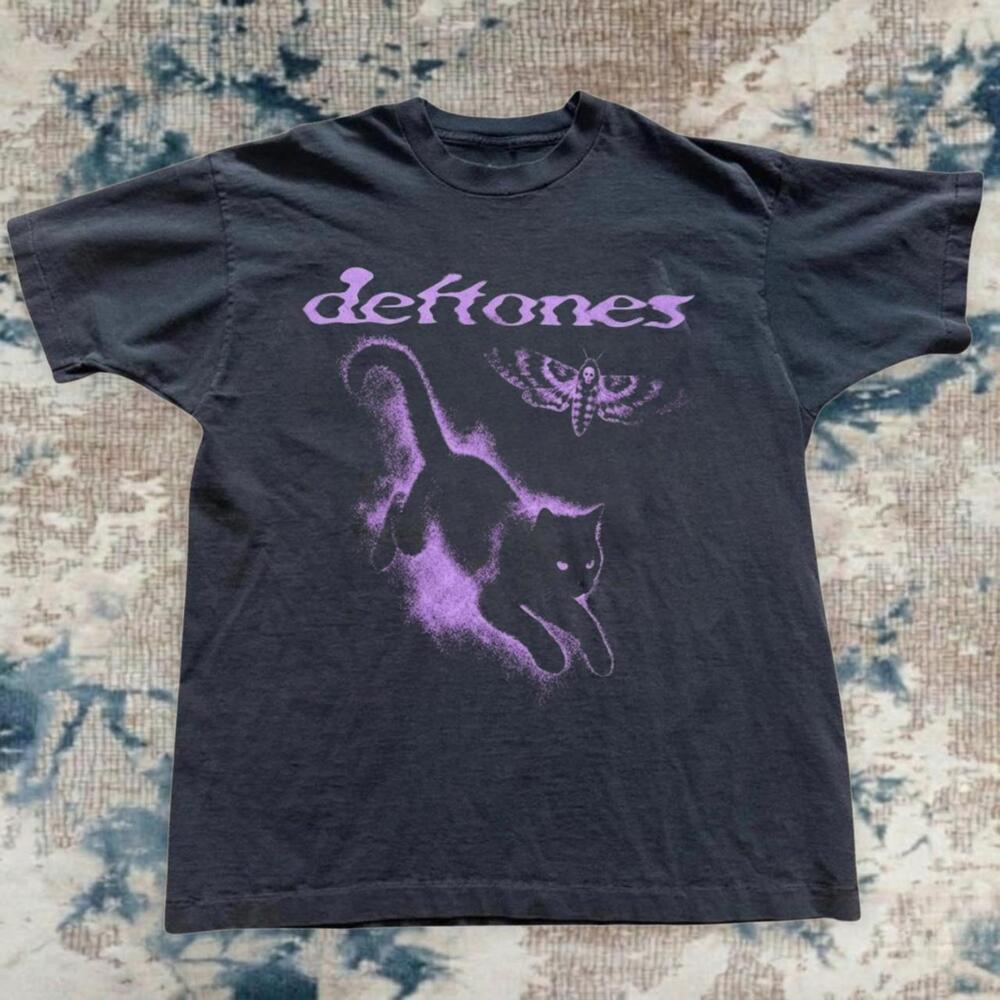 Deftones Cat Moth Band Graphic Vintage Grunge Faded Black T-Shirt